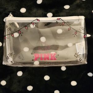 Victoria's Secret Clear Bag with Pink Logo and Festive Design